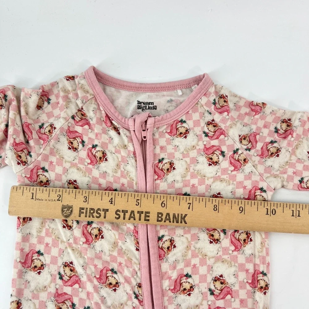 Dream Big Little Co Pink Santa Checkered Bamboo Kitsch Pajamas 3T Vintage Toile